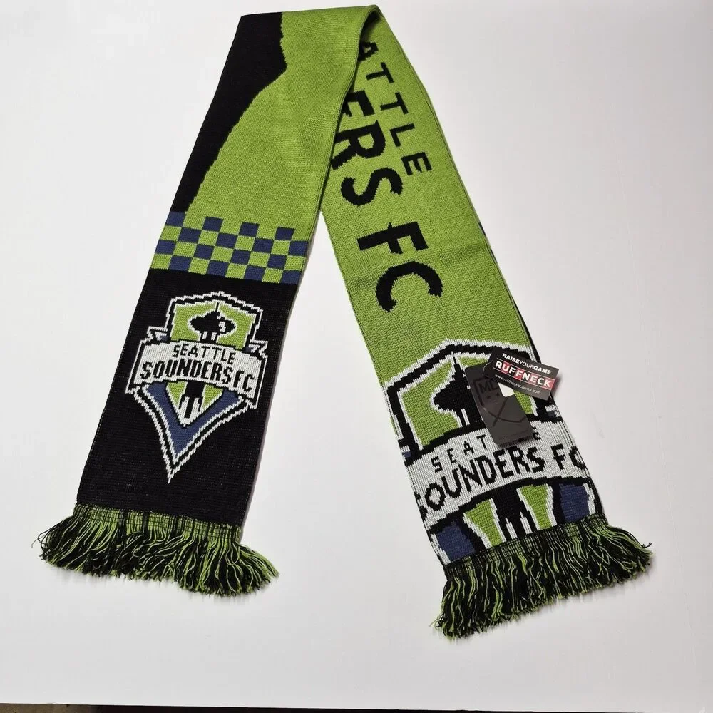 NWT Seattle Sounders FC Ruffneck Scarf MLS Checkered Skyline Green Black Soccer